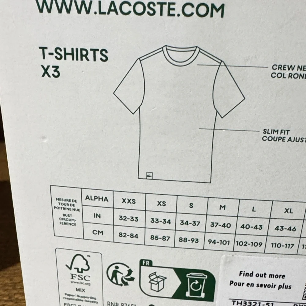 Lacoste Men's Crew Neck Tee 3-Pack - Black, Gray, White